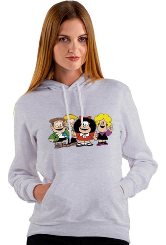 Imagen 3 de 5 de Buzo Gris Hoodie Capucha Mafalda Amigos Hombre Mujer Niños
