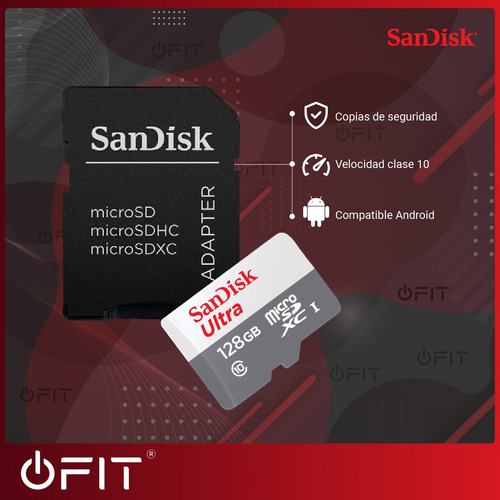 Memoria Micro Sd Ultra Sandisk 128gb Clase 10 Con Adaptador