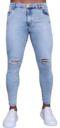 Calça Jeans Skinny Destroyed Rasgada Corte Joelho Premium