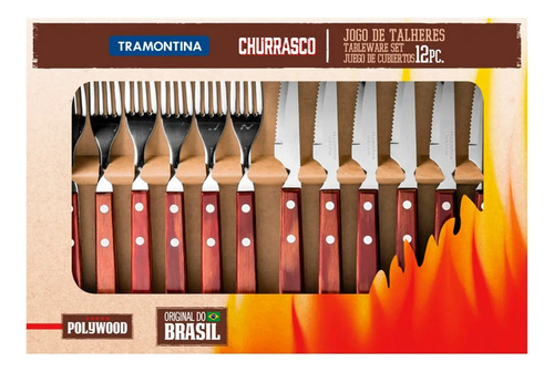 Juego De 12 Cubiertos Para Asado Polywod Tramontina Madera 