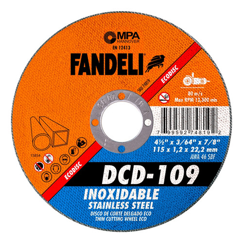Disco De Corte Delgado Fandeli Eco 4.5 PLG 10 Pz Dcd109