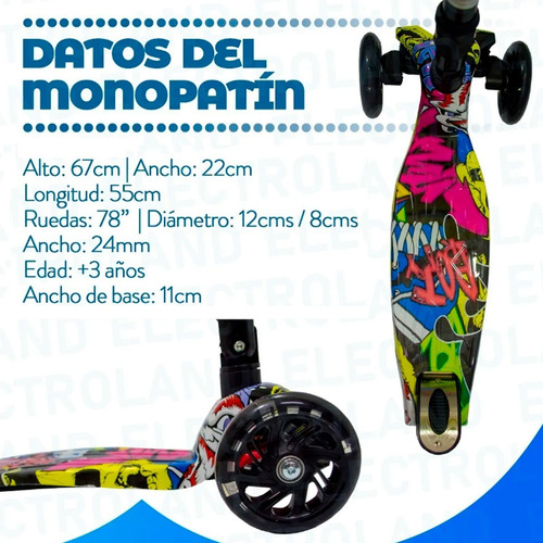 Imagen 6 de 10 de Monopatin Niños Luz Led Plegable 4 Ruedas Extensible Silicon