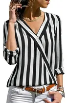 Comprar L Camisas Rayas Cuello V Manga Larga Blusas Causal Cómodo