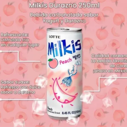 Soda Sabor Durazno Milkis Peach X 250 Ml Bebida Coreana