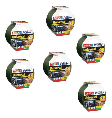 Pack 6 Duct Tape Verde Tesa 56348- 50mmx 10m Cinta Americana