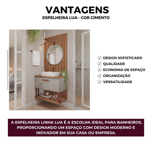 Espelho Lua Decorativo C/ Alça Cimento Mgm Móveis