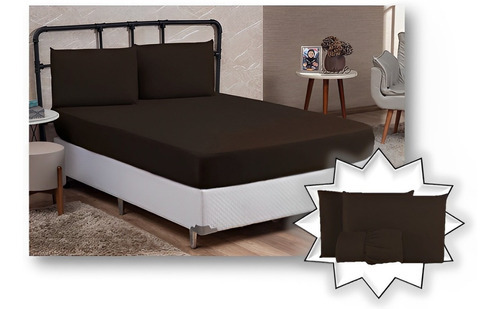 Jogo De Cama Lencol Casal Queen 3pçs Premiun Conjunto Hotel Cor Marrom 6009 Desenho Do Tecido Liso