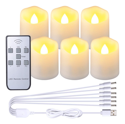 Vela Votiva Recargabl Led Temporizador Remoto 6 S Luz Te Usb