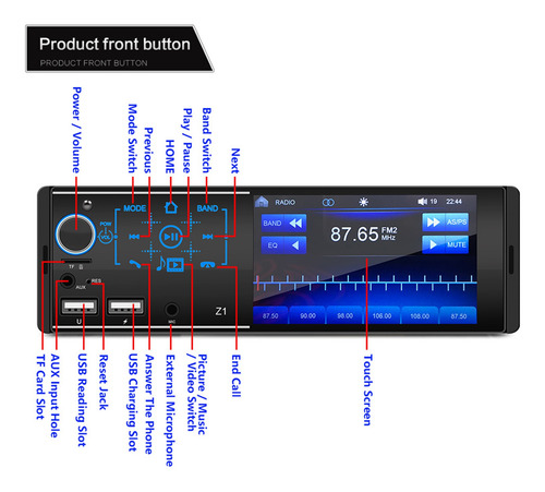 4.1 Bluetooth Car Stereo Audio Fm Aux Input Receptor Tf Usb
