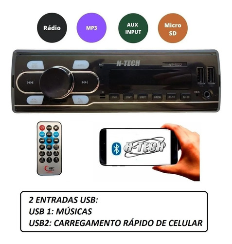Imagem 1 de 5 de Rádio Mp3 Bluetooth 02 Portas Usb Sd Fm Carga Rapida Celular