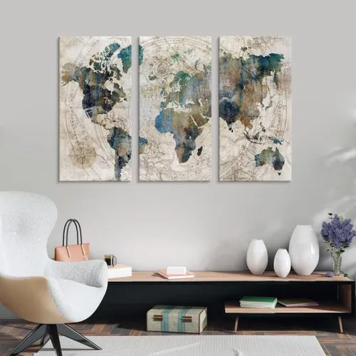 Goldfoilart Vintage World Map Canvas Wall Art Póster Grande