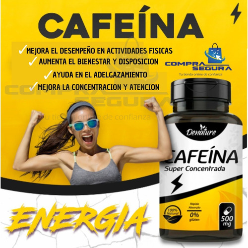 Imagen 2 de 7 de Cafeína Super Concentrada 500mg 120 Cápsula Softgel Denature