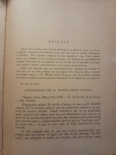 Historia De San Nicolás De Los Arroyos,josée.dela Torre,1947 (Usado)