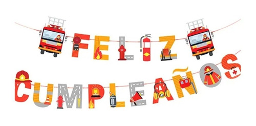 Bomberos Feliz Cumpleaños Guirnalda Para Cotillón Fiestas 