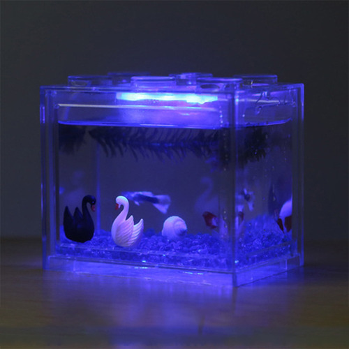 Imagen 8 de 9 de Mini Tanque De Peces Usb De Escritorio Led Acuario Kit Azul