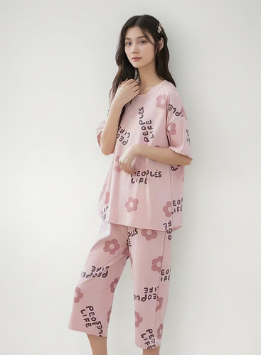 Short 7 Purple Rose - Conjunto De Pijama De Verano De Manga