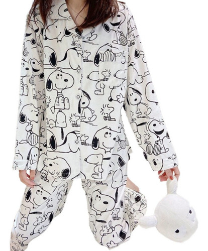 Lindo Pijama Animado Snoopy Manga Larga Para Mujer