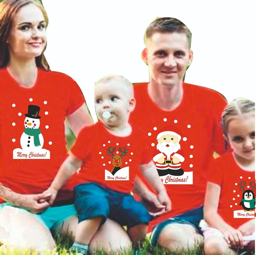 Camisetas Navidad Santa, Pinguino, Reno, Muñeco Familia X2ud