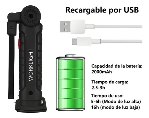 2pcluz De Trabajo Led Linterna Recargable Giratoria Plegable