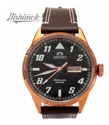 Relógio Orient Masculino Automático 469rp001 Bronze Couro
