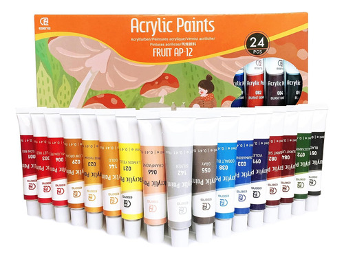 Pintura Acrilica Profesional 24 Colores Con 12ml Plumoteca