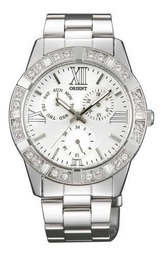 Imagen 10 de 10 de Reloj Orient Mujer Acero Inox Quartz Fsw01004w Multifuncion