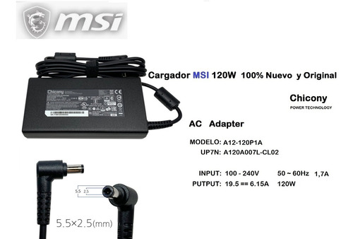 Cargador Msi 120w Original Chicony A17-120p1a 19.5v=6.15a