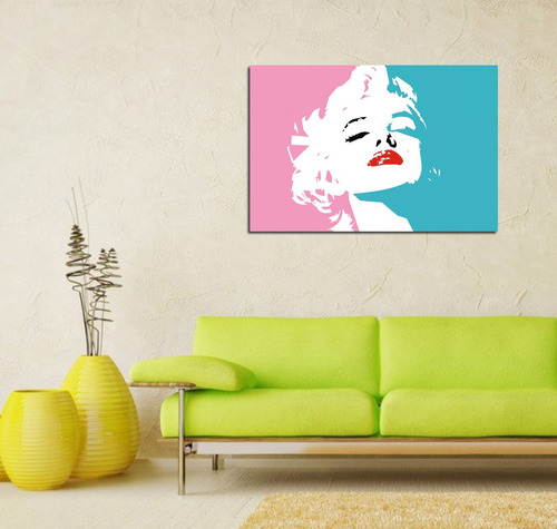 Cuadro Canvas Marilyn Monroe Rosa Celeste Labios Rojos Sexy