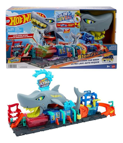 Pista Hot Wheels Lavado De Autos Mega Tiburón Color Multicolor