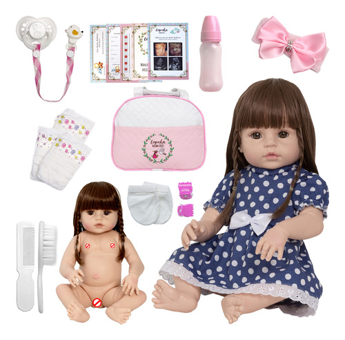 Bebê Reborn Menina Linda 100% Silicone Bolsa + Acessórios