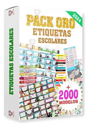 Kit Imprimible Etiquetas Escolares Pack Oro + Promo 2x1