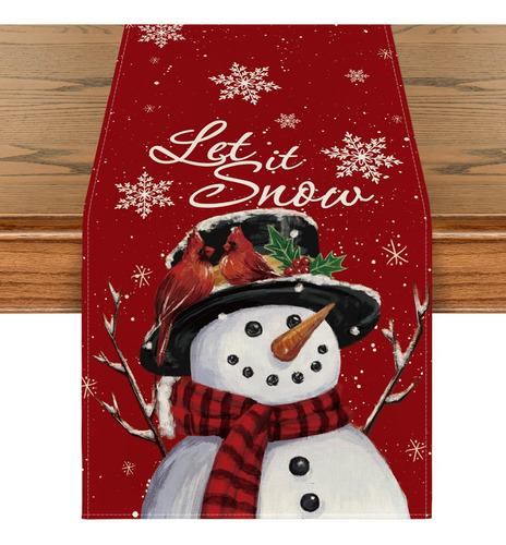 Artoid Mode Red Snowman Let It Snow Winter Table Runner, De
