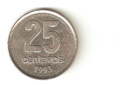 Monedas Argentinas 25 Centavos 1993 4.2.2 T. Ang. P. Ang Ex