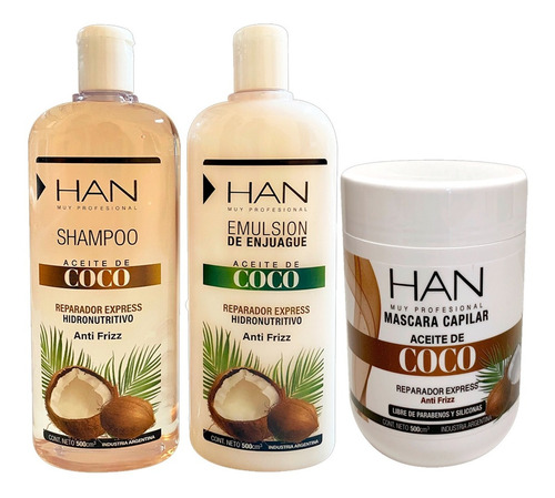 Han Shampoo + Acondicionador + Mascara Aceite De Coco 500 Ml