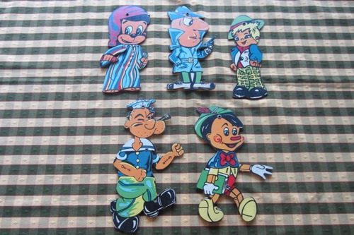 Cinco Cuadritos Infantiles De Pinocho, Popeye, Etc.., Retro-