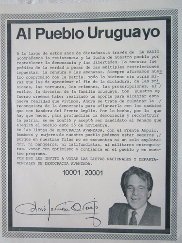 Antiguo Folleto Carta Politico Democracia Avanzada 