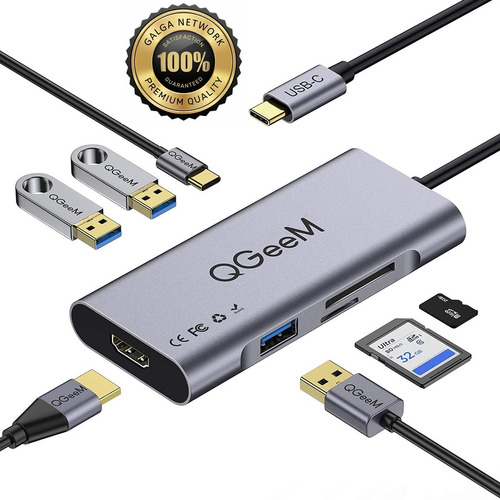 Hub Qgeem Adaptador Usb C 7 - 1 Hdmi 4k+usb 3.0+sd+tf+tipo C