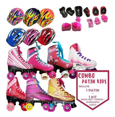Patines Tipo Luna Ambar Violeta Casco + Kit Ct Plumitaa Pat