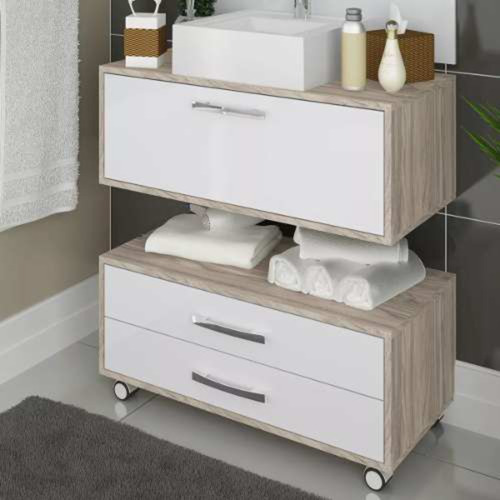 Gabinete Para Banheiro 60cm Com Painel Class Cor Marrom/branco - Arte Cas