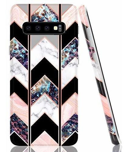 Marmol Para Galaxy S10 Plus Diseño Geometrico Onda Rosa Tpu