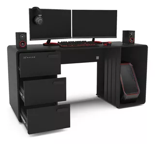 Mesa Gamer Home 3 Gavetas Preto/prata- Politorno