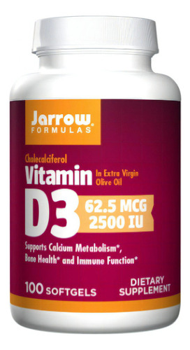 Jarrow Formulas Vitamina D3 2500 Iu, Mejora La Absorción Del Calcio En La Alimentación, Estimula La Síntesis De La Osteocalcina Y Favorece Una Respuesta Inmunitaria Saludable. Contiene 100 Softgels