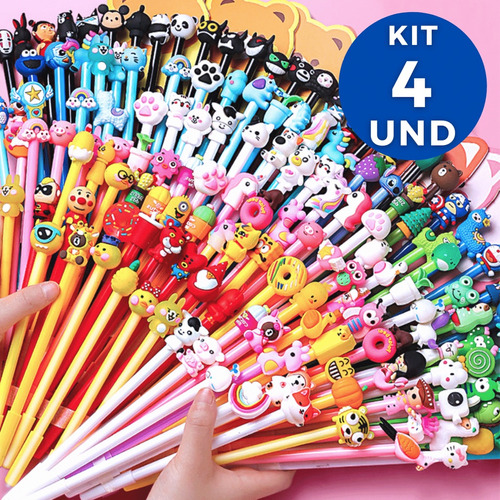 Kit 4 Uni Canetas Kawaii Sortidas Modelos Personalizados Cor da tinta Preto