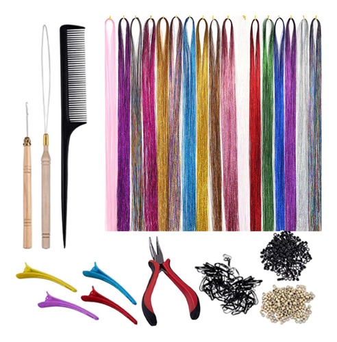 Kit Extensão De Cabelo Tinsel 12 Cores Com 120 Cm