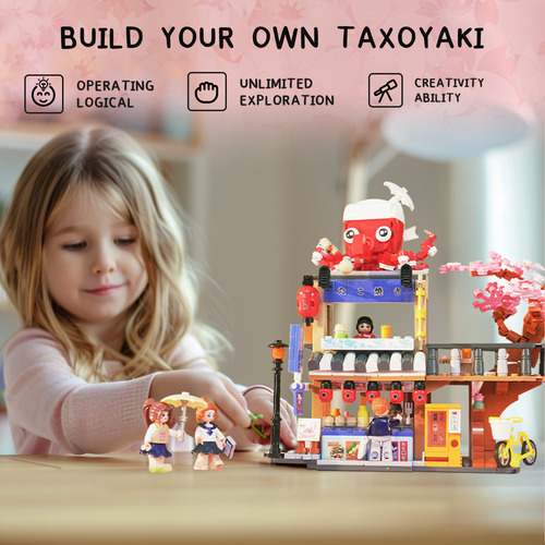 Set De Construcción De Tiendas Takoyaki, Modelo Japonés Crea