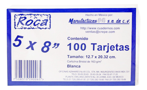 Tarjetas De Cartulina 5x8  12x20cm Roca, Paq/100 Piezas