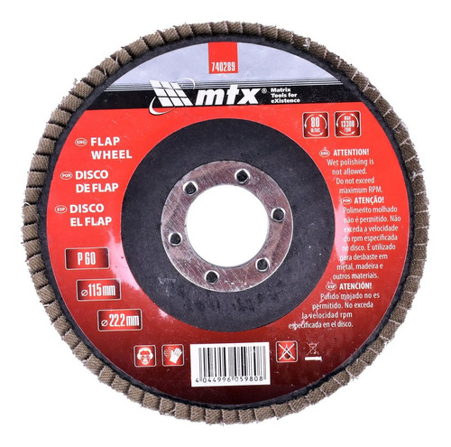 Kit 10 Disco Lixa Flap 4.1/2 115mm Grão 60 Metal 740289 Mtx