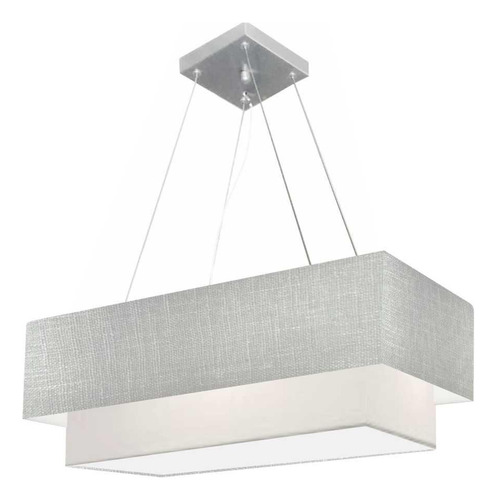 Lustre Pendente Retangular Vivare Md-4138 Cúpula em Tecido 70x30cm x 60x25cm - Bivolt