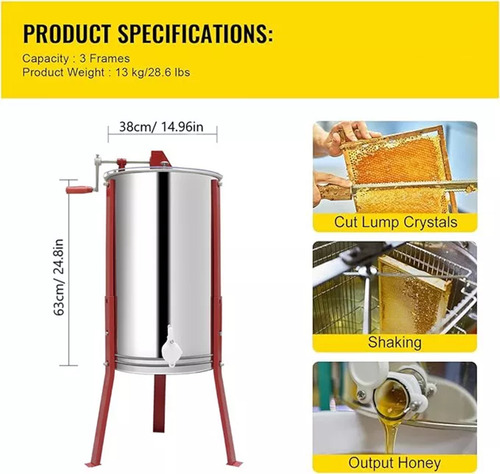 3 Marco Extractor De Centrifuga Miel Manual Acero Inoxidable