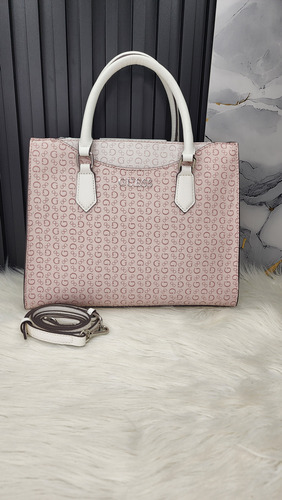 Bolsa Guess Sv970306 Nueva 100 % Original Con Etiqueta Rosa Pálido Estampado Níquel Blanco
